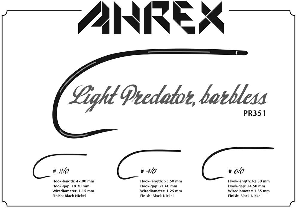 Ahrex Pr351 Light Predator, Barbless #2/0 Fly Tying Hooks